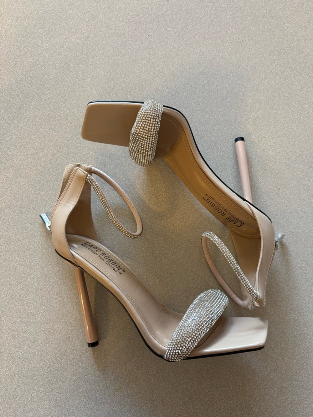 Cape Robbin Champagne Crystal Strap Stiletto Square Toe Sandals